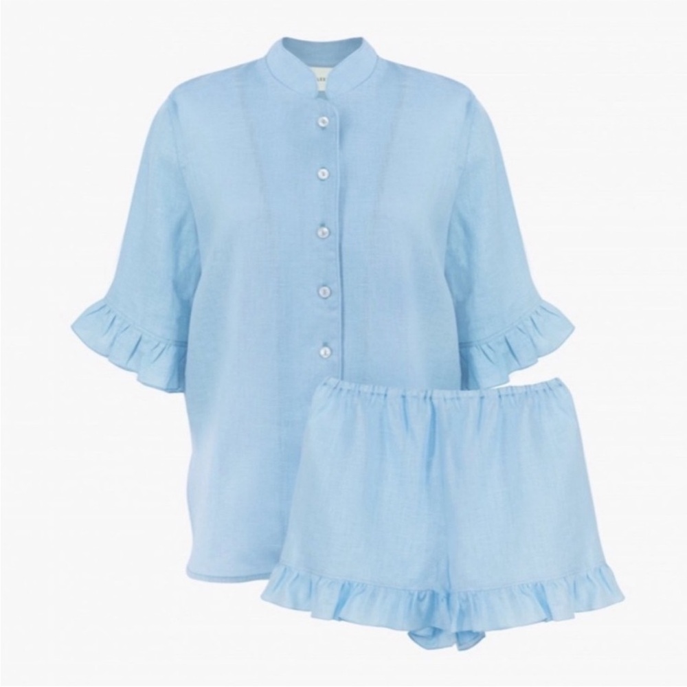 Sleeper linen ruffle set light blue